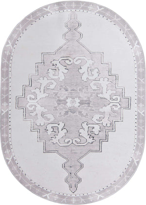 Washable white Gray 7' 6 x 10' 6 Timeless Oval Area Rug Easy to Clean Stain Resistant & Durable Traditional Classic Vintage Design Carpet for Sale at Rug Engine