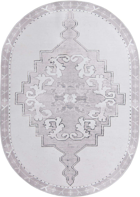 Washable white Gray 7' 6 x 10' 6 Timeless Oval Area Rug Easy to Clean Stain Resistant & Durable Traditional Classic Vintage Design Carpet for Sale at Rug Engine