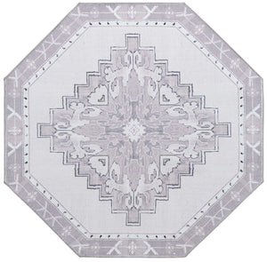 Washable white Gray 5' x 5' Timeless Octagon Area Rug Easy to Clean Stain Resistant & Durable Traditional Classic Vintage Design Carpet for Sale at Rug Engine