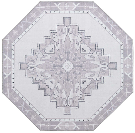Washable white Gray 5' x 5' Timeless Octagon Area Rug Easy to Clean Stain Resistant & Durable Traditional Classic Vintage Design Carpet for Sale at Rug Engine