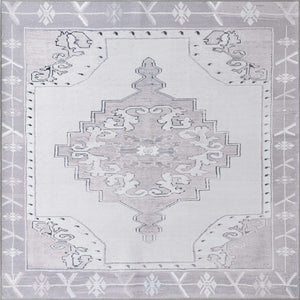 Washable white Gray 7' 6 x 7' 6 Timeless Square Area Rug Easy to Clean Stain Resistant & Durable Traditional Classic Vintage Design Carpet for Sale at Rug Engine