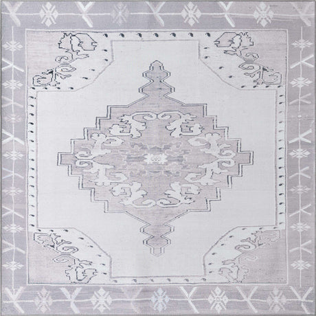 Washable white Gray 7' 6 x 7' 6 Timeless Square Area Rug Easy to Clean Stain Resistant & Durable Traditional Classic Vintage Design Carpet for Sale at Rug Engine