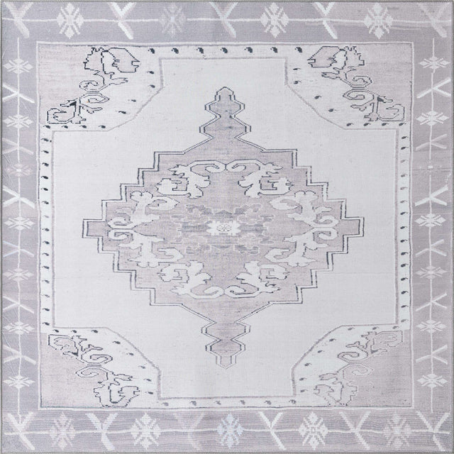 Washable white Gray 7' 6 x 7' 6 Timeless Square Area Rug Easy to Clean Stain Resistant & Durable Traditional Classic Vintage Design Carpet for Sale at Rug Engine