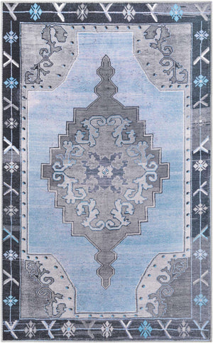 Washable Blue Gray 3' 6 x 5' 6 Timeless Rectangle Area Rug Easy to Clean Stain Resistant & Durable Traditional Classic Vintage Design Carpet for Sale at Rug Engine
