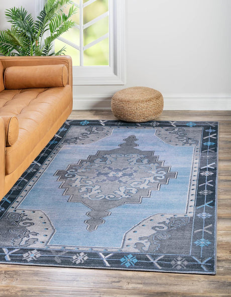 Washable Blue Gray 5' x 8' Timeless Rectangle Area Rug Easy to Clean Stain Resistant & Durable Traditional Classic Vintage Design Carpet for Sale at Rug Engine