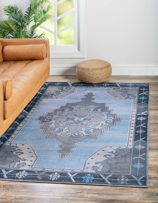 Washable Blue Gray 5' x 8' Timeless Rectangle Area Rug Easy to Clean Stain Resistant & Durable Traditional Classic Vintage Design Carpet for Sale at Rug Engine