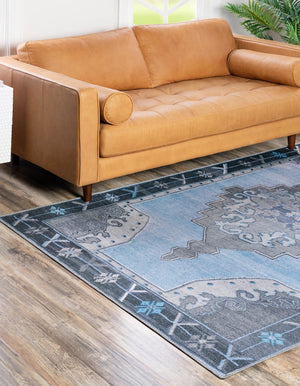 Washable Blue Gray 2' x 3' Timeless Rectangle Area Rug Easy to Clean Stain Resistant & Durable Traditional Classic Vintage Design Carpet for Sale at Rug Engine