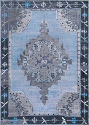Washable Blue Gray 7' 6 x 10' 6 Timeless Rectangle Area Rug Easy to Clean Stain Resistant & Durable Traditional Classic Vintage Design Carpet for Sale at Rug Engine