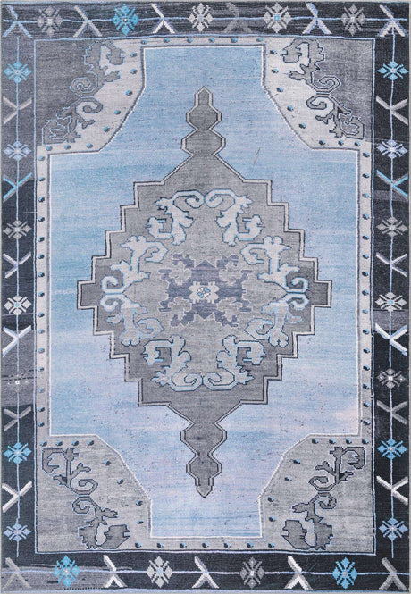Washable Blue Gray 8' 4 x 12' Timeless Rectangle Area Rug Easy to Clean Stain Resistant & Durable Traditional Classic Vintage Design Carpet for Sale at Rug Engine