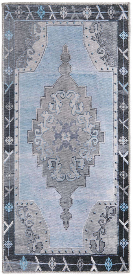 Washable Blue Gray 2' x 4' Timeless Runner Area Rug Easy to Clean Stain Resistant & Durable Traditional Classic Vintage Design Carpet for Sale at Rug Engine