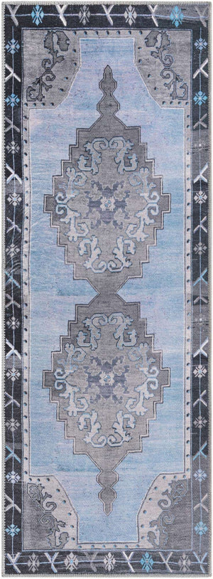 Washable Blue Gray 2' x 5' 3 Timeless Runner Area Rug Easy to Clean Stain Resistant & Durable Traditional Classic Vintage Design Carpet for Sale at Rug Engine
