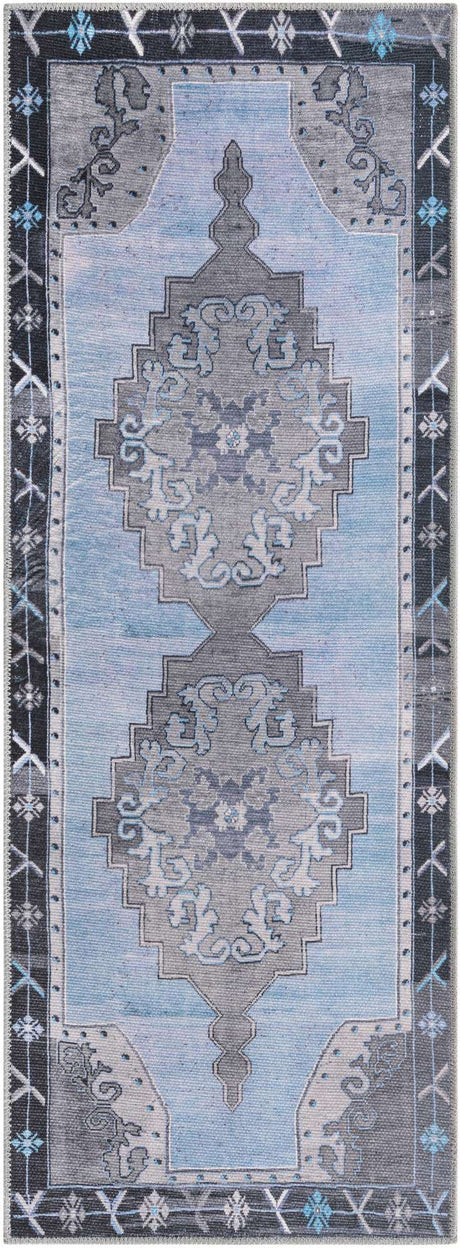 Washable Blue Gray 2' x 5' 3 Timeless Runner Area Rug Easy to Clean Stain Resistant & Durable Traditional Classic Vintage Design Carpet for Sale at Rug Engine