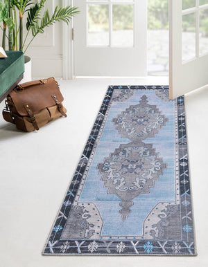 Washable Blue Gray 2' x 4' Timeless Runner Area Rug Easy to Clean Stain Resistant & Durable Traditional Classic Vintage Design Carpet for Sale at Rug Engine