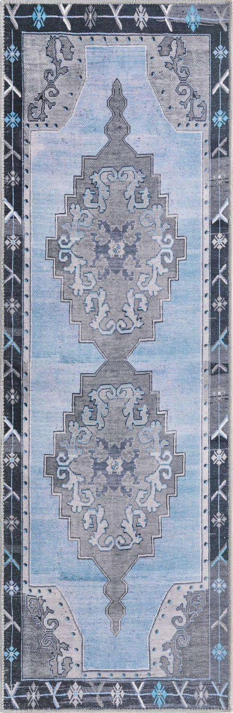 Washable Blue Gray 2' x 6' Timeless Runner Area Rug Easy to Clean Stain Resistant & Durable Traditional Classic Vintage Design Carpet for Sale at Rug Engine