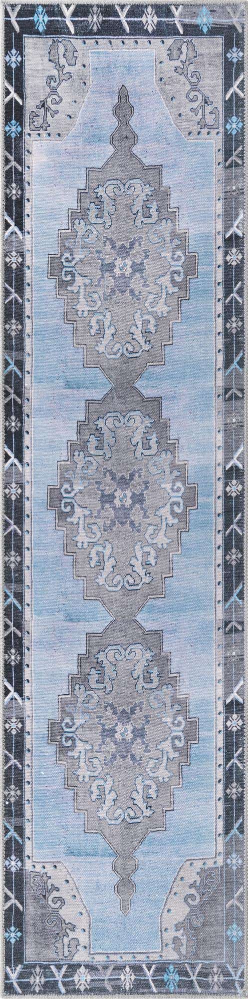 Washable Blue Gray 2' x 7' 10 Timeless Runner Area Rug Easy to Clean Stain Resistant & Durable Traditional Classic Vintage Design Carpet for Sale at Rug Engine