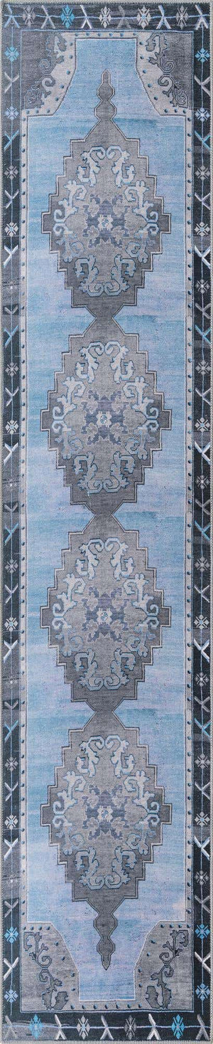 Washable Blue Gray 2' 6 x 12' Timeless Runner Area Rug Easy to Clean Stain Resistant & Durable Traditional Classic Vintage Design Carpet for Sale at Rug Engine