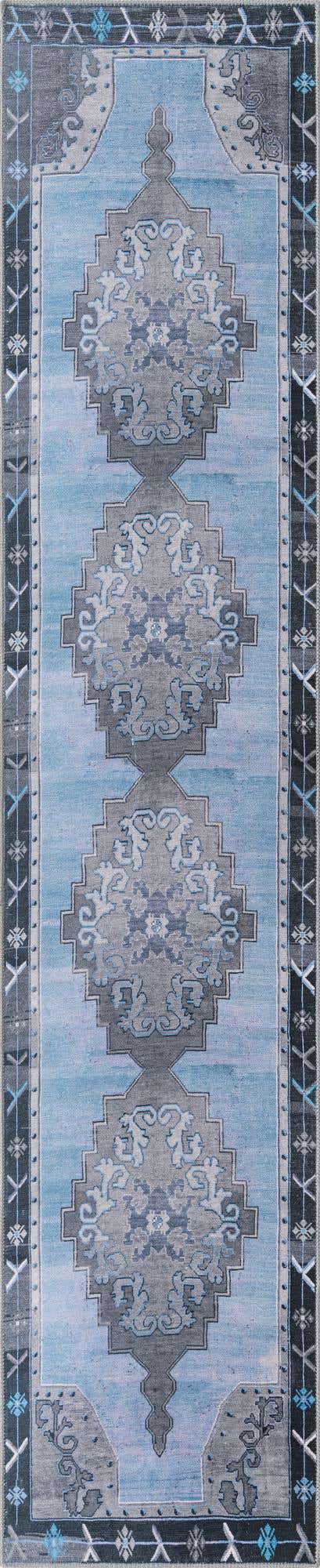 Washable Blue Gray 2' 6 x 12' Timeless Runner Area Rug Easy to Clean Stain Resistant & Durable Traditional Classic Vintage Design Carpet for Sale at Rug Engine