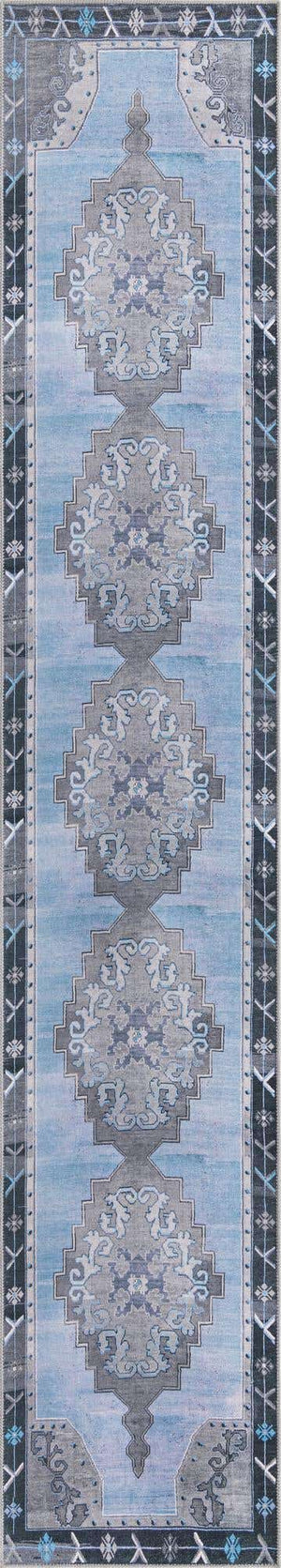 Washable Blue Gray 2' 6 x 14' Timeless Runner Area Rug Easy to Clean Stain Resistant & Durable Traditional Classic Vintage Design Carpet for Sale at Rug Engine