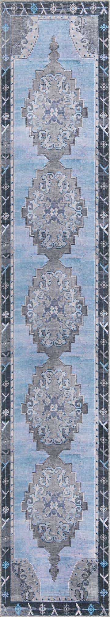 Washable Blue Gray 2' 6 x 14' Timeless Runner Area Rug Easy to Clean Stain Resistant & Durable Traditional Classic Vintage Design Carpet for Sale at Rug Engine