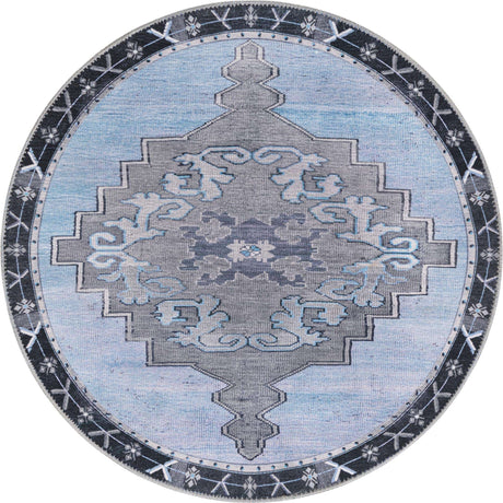 Washable Blue Gray 3' 6 x 3' 6 Timeless Round Area Rug Easy to Clean Stain Resistant & Durable Traditional Classic Vintage Design Carpet for Sale at Rug Engine