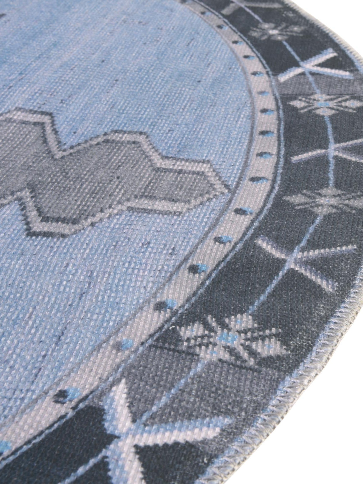 Washable Blue Gray 7' 7 x 7' 7 Timeless Round Area Rug Easy to Clean Stain Resistant & Durable Traditional Classic Vintage Design Carpet for Sale at Rug Engine