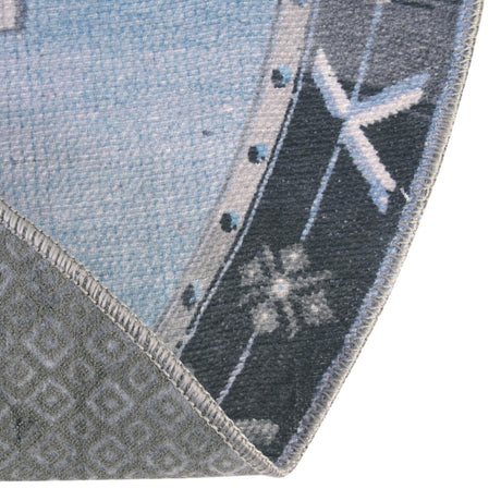 Washable Blue Gray 7' 7 x 7' 7 Timeless Round Area Rug Easy to Clean Stain Resistant & Durable Traditional Classic Vintage Design Carpet for Sale at Rug Engine