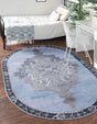 Washable Blue Gray 7' 6 x 10' 6 Timeless Oval Area Rug Easy to Clean Stain Resistant & Durable Traditional Classic Vintage Design Carpet for Sale at Rug Engine