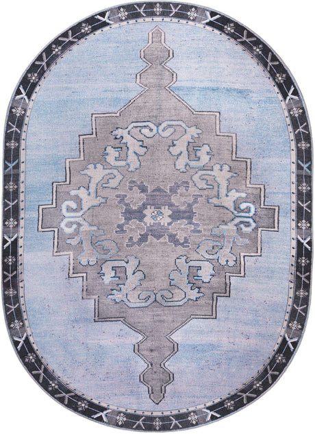 Washable Blue Gray 7' 6 x 10' 6 Timeless Oval Area Rug Easy to Clean Stain Resistant & Durable Traditional Classic Vintage Design Carpet for Sale at Rug Engine