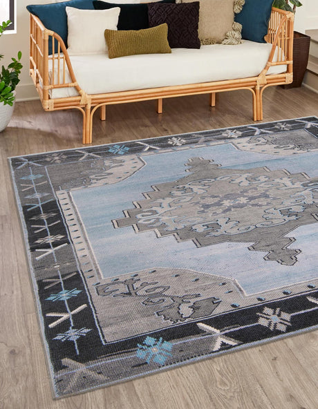 Blue Gray 8' x 8' Timeless Washable Square Rug