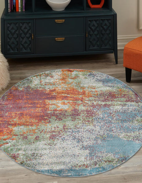 Multicolor 8' 2 x 8' 2 Paragon Round Area Rug 100% Polypropylene Colorful Vivid Boho Style Modern Carpet for Unique Interiors for Sale at Rug Engine