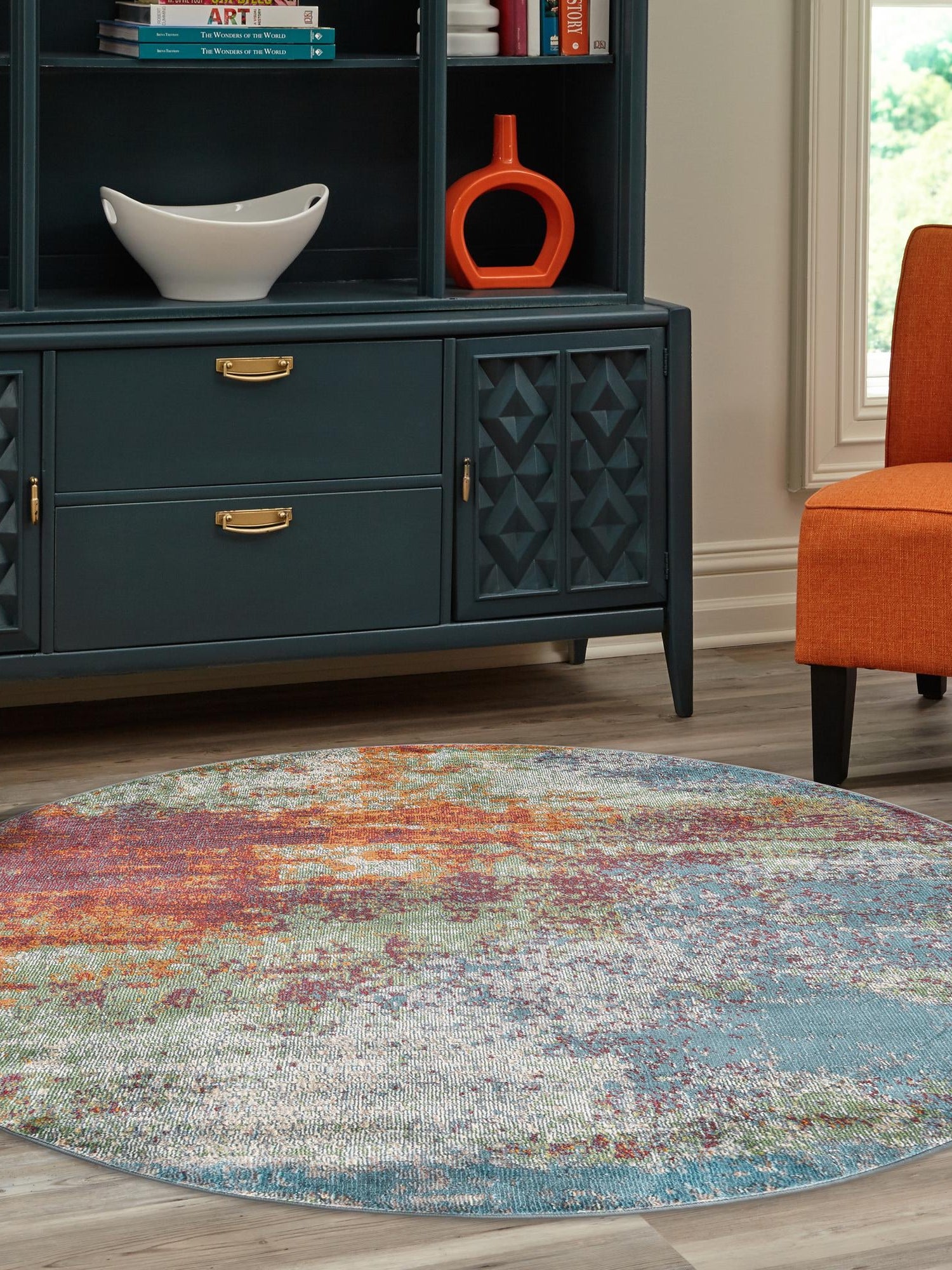 Multicolor 3' 3 x 3' 3 Paragon Round Area Rug 100% Polypropylene Colorful Vivid Boho Style Modern Carpet for Unique Interiors for Sale at Rug Engine