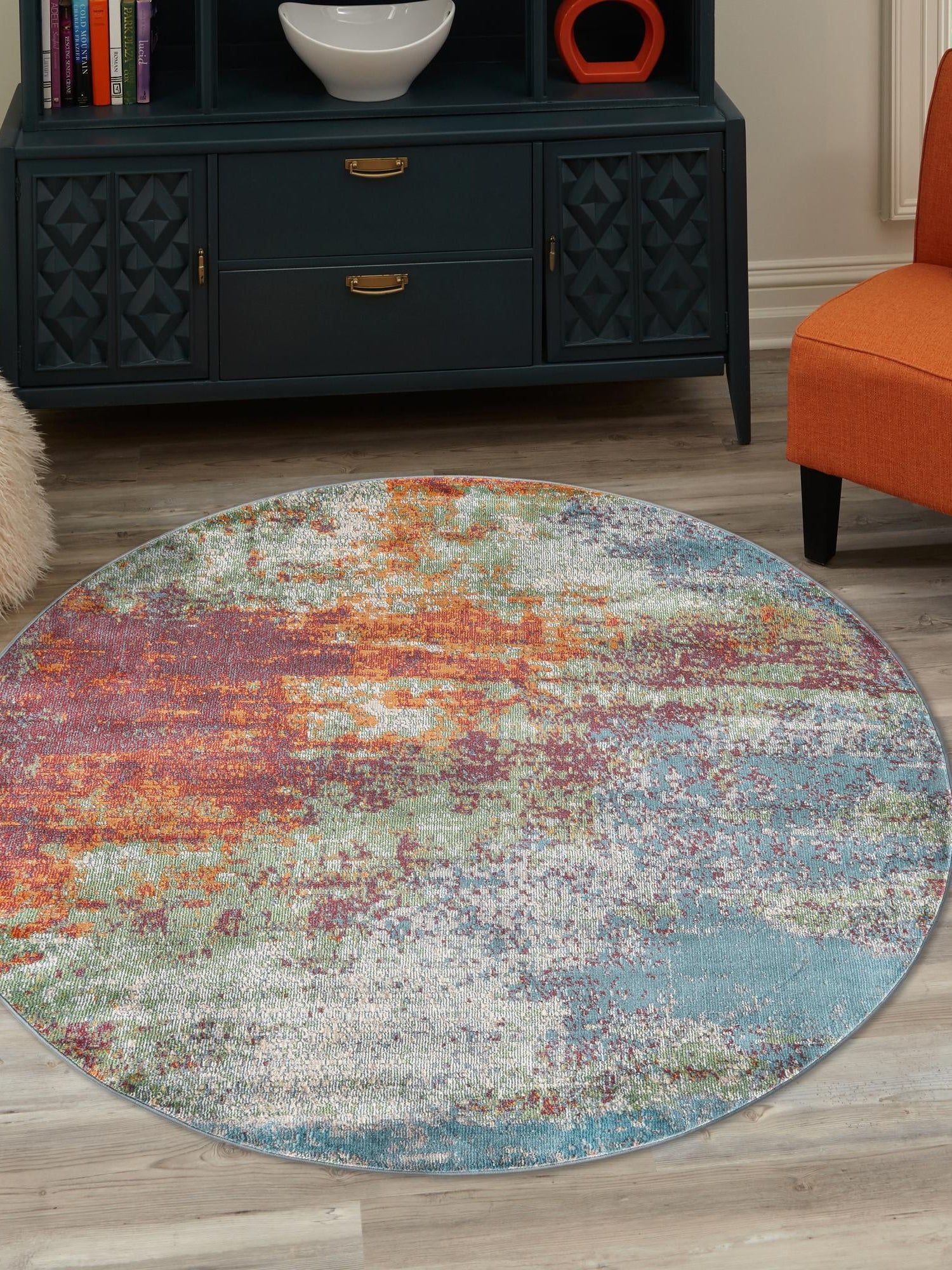 Multicolor 3' 3 x 3' 3 Paragon Round Area Rug 100% Polypropylene Colorful Vivid Boho Style Modern Carpet for Unique Interiors for Sale at Rug Engine