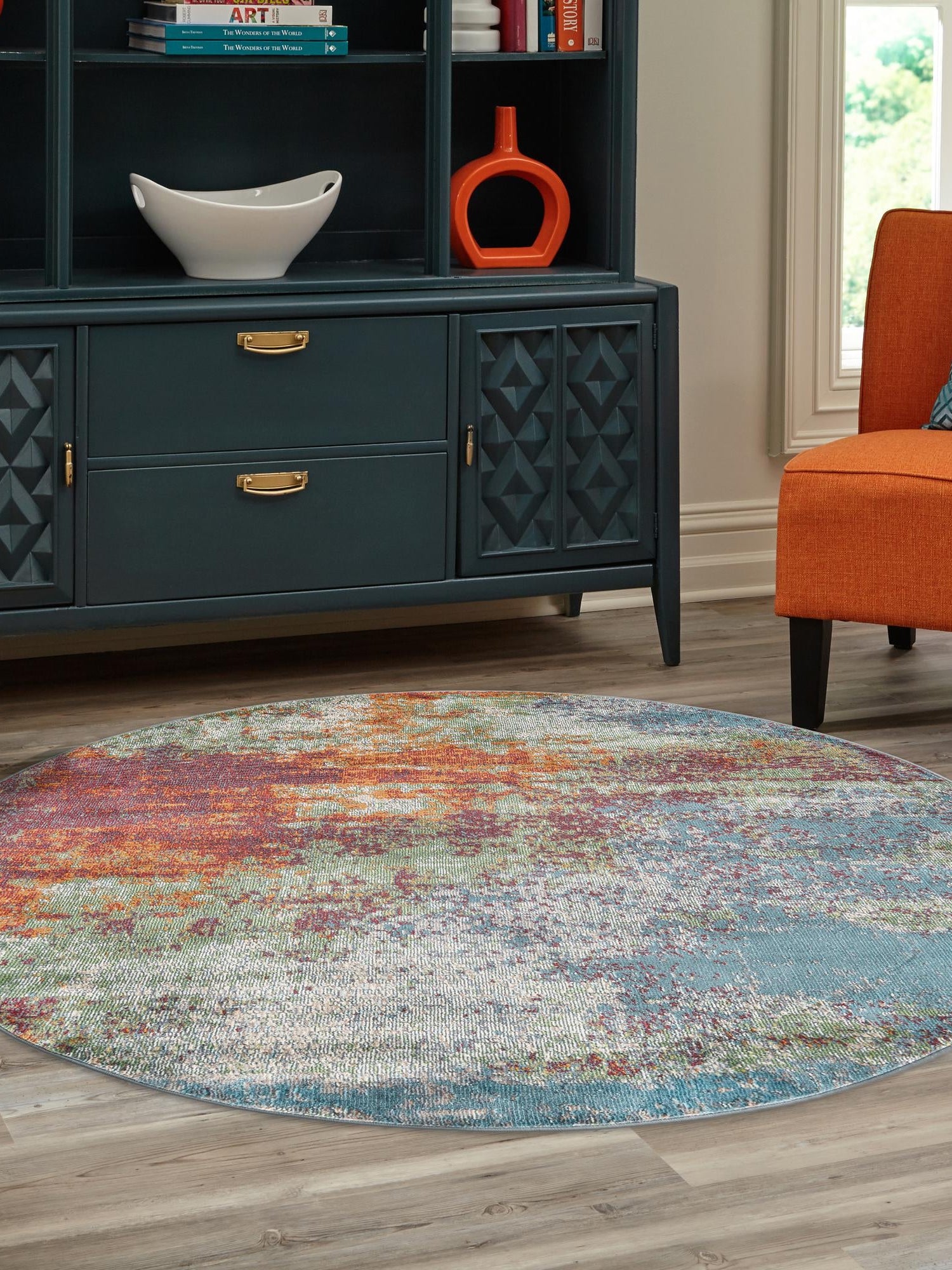 Multicolor 3' 3 x 3' 3 Paragon Round Area Rug 100% Polypropylene Colorful Vivid Boho Style Modern Carpet for Unique Interiors for Sale at Rug Engine