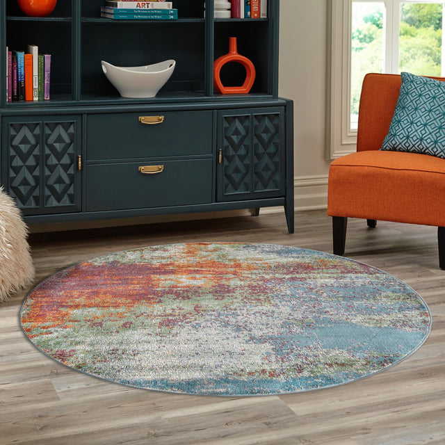 Multicolor 3' 3 x 3' 3 Paragon Round Area Rug 100% Polypropylene Colorful Vivid Boho Style Modern Carpet for Unique Interiors for Sale at Rug Engine
