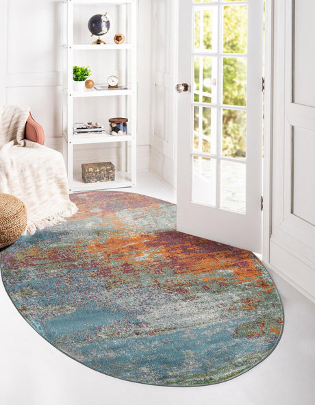 Multicolor 8' 2 x 10' Paragon Oval Area Rug 100% Polypropylene Colorful Vivid Boho Style Modern Carpet for Unique Interiors for Sale at Rug Engine