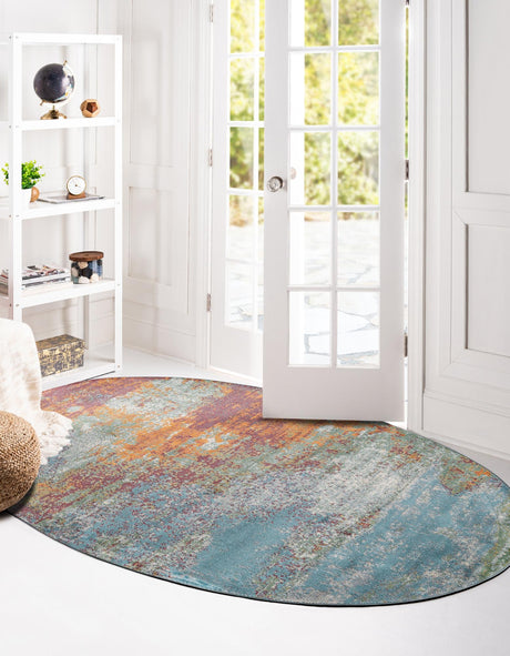 Multicolor 8' 2 x 10' Paragon Oval Area Rug 100% Polypropylene Colorful Vivid Boho Style Modern Carpet for Unique Interiors for Sale at Rug Engine