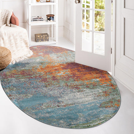 Multicolor 5' 5 x 8' Paragon Oval Area Rug 100% Polypropylene Colorful Vivid Boho Style Modern Carpet for Unique Interiors for Sale at Rug Engine