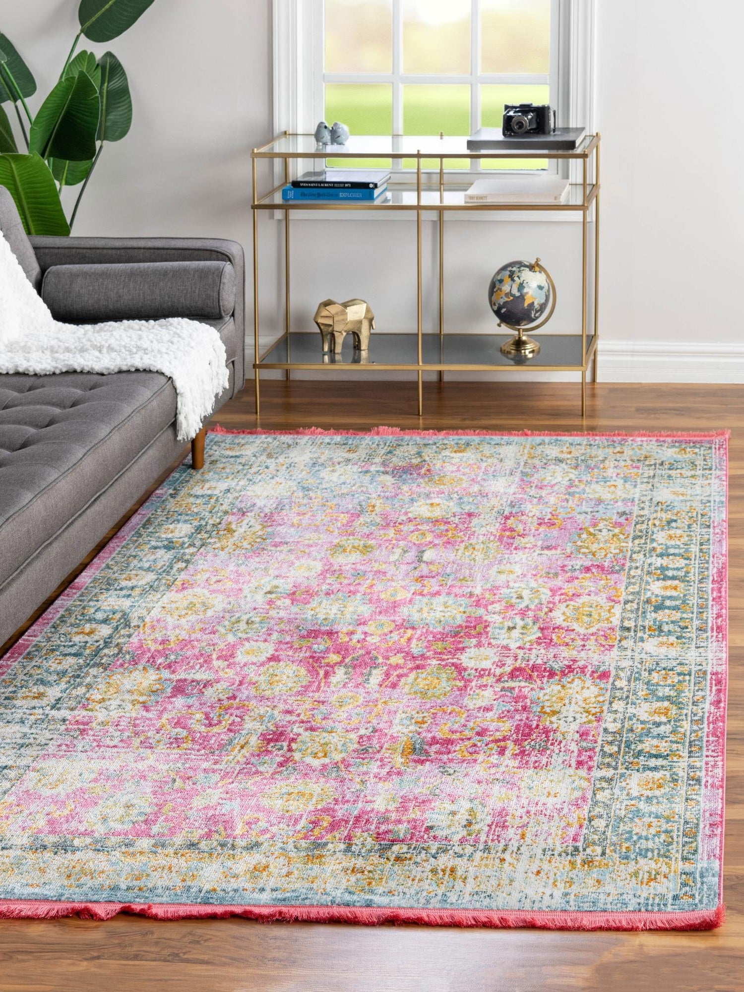 Pink 8' 2 x 10' Paragon Rectangle Area Rug 100% Polypropylene Colorful Vivid Boho Style Modern Carpet for Unique Interiors for Sale at Rug Engine