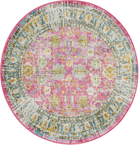 Pink 3' 3 x 3' 3 Paragon Round Area Rug 100% Polypropylene Colorful Vivid Boho Style Modern Carpet for Unique Interiors for Sale at Rug Engine