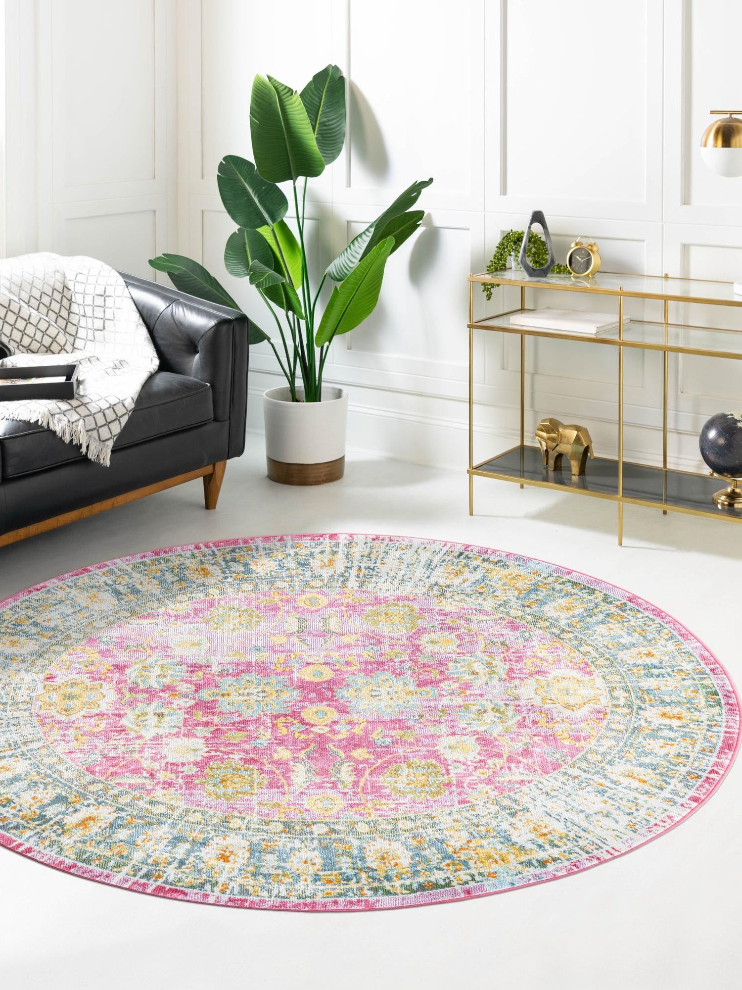 Pink 5' 5 x 5' 5 Paragon Round Area Rug 100% Polypropylene Colorful Vivid Boho Style Modern Carpet for Unique Interiors for Sale at Rug Engine