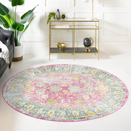 Pink 8' 2 x 8' 2 Paragon Round Area Rug 100% Polypropylene Colorful Vivid Boho Style Modern Carpet for Unique Interiors for Sale at Rug Engine