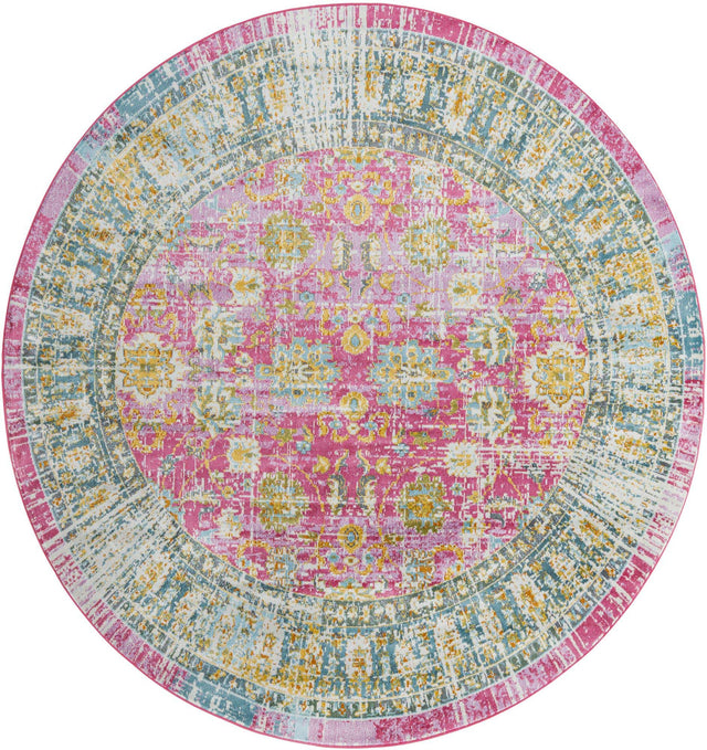 Pink 8' 2 x 8' 2 Paragon Round Area Rug 100% Polypropylene Colorful Vivid Boho Style Modern Carpet for Unique Interiors for Sale at Rug Engine