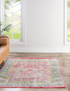 Pink 5' 5 x 5' 5 Paragon Square Area Rug 100% Polypropylene Colorful Vivid Boho Style Modern Carpet for Unique Interiors for Sale at Rug Engine