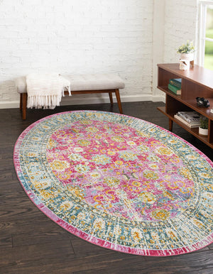 Pink 5' 5 x 8' Paragon Oval Area Rug 100% Polypropylene Colorful Vivid Boho Style Modern Carpet for Unique Interiors for Sale at Rug Engine