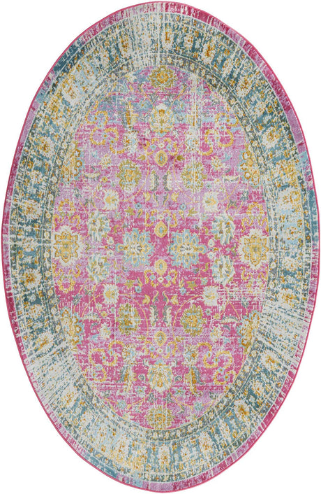 Pink 5' 5 x 8' Paragon Oval Area Rug 100% Polypropylene Colorful Vivid Boho Style Modern Carpet for Unique Interiors for Sale at Rug Engine