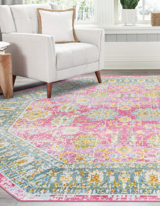 Pink 4' x 4' Paragon Octagon Area Rug 100% Polypropylene Colorful Vivid Boho Style Modern Carpet for Unique Interiors for Sale at Rug Engine