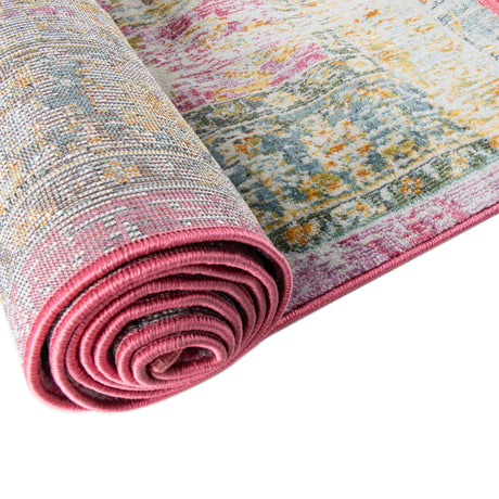 Pink 6' x 6' Paragon Octagon Area Rug 100% Polypropylene Colorful Vivid Boho Style Modern Carpet for Unique Interiors for Sale at Rug Engine