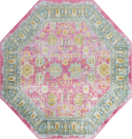 Pink 6' x 6' Paragon Octagon Area Rug 100% Polypropylene Colorful Vivid Boho Style Modern Carpet for Unique Interiors for Sale at Rug Engine