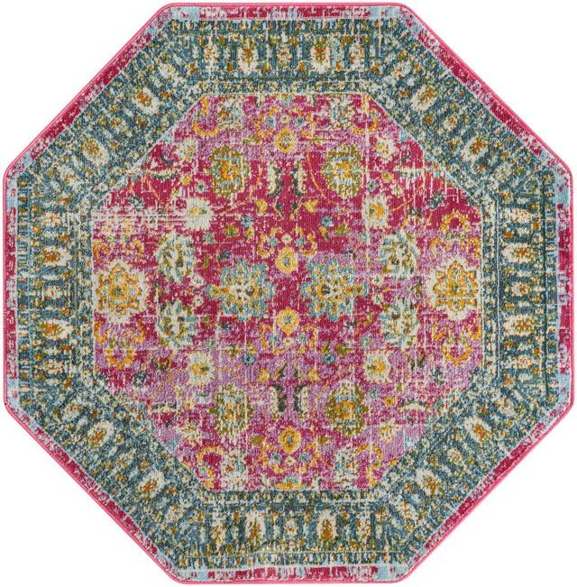 Pink 4' x 4' Paragon Octagon Area Rug 100% Polypropylene Colorful Vivid Boho Style Modern Carpet for Unique Interiors for Sale at Rug Engine