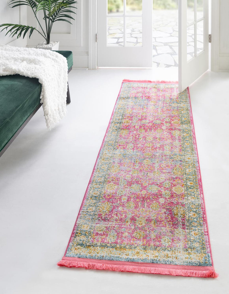 Pink 2' 7 x 12' Paragon Runner Area Rug 100% Polypropylene Colorful Vi ...